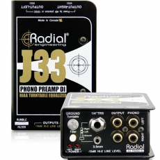 Radial,J33,胶木点唱机降噪DI直插盒,有源DI盒,前置放大器,噪声滤波器,噪声取消器,嗡嗡声取消器,隆隆声,多媒体转接盒,主动式DI盒,
